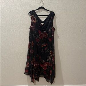 Signature by Robbie Bee Asymmetrical Floral Dress - Black and Red